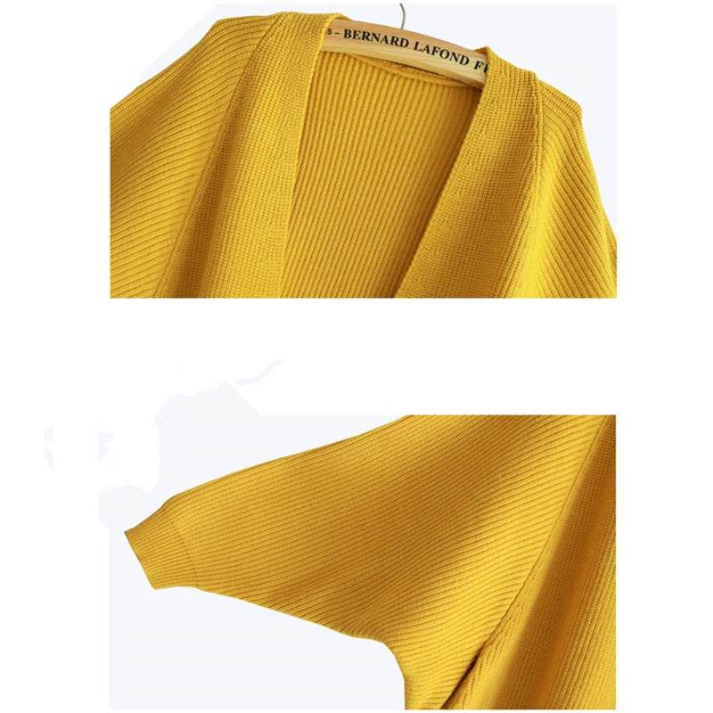 2023 Long Cardigan Women Sweater Autumn Winter Bat Sleeve Knitted Sweater Femme Jacket Loose Ladies Sweaters Cardigans New - AIAZ