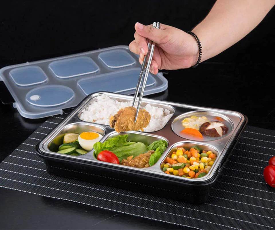 BOZZH Stainless Steel Lunch Box Bento Box For Kids 5 Microwave Plastic Food Container With Compartment Leak-Proof Food Box - AIAZ