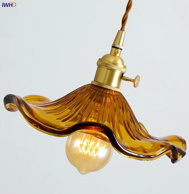 IWHD Nordic Style Simple LED Pendant Light Fixtures Bedroom Living Room Bar Colorful Glass Copper Hanging Lamp Lights Edison