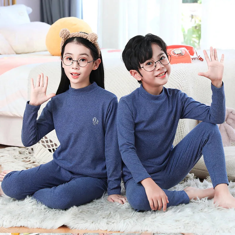 Autumn Winter Thermal Underwear Suit Girls Clothing Sets Boys Pajama Sets Baby No Trace Warm Sleepwear Candy Colors Kids Clothes