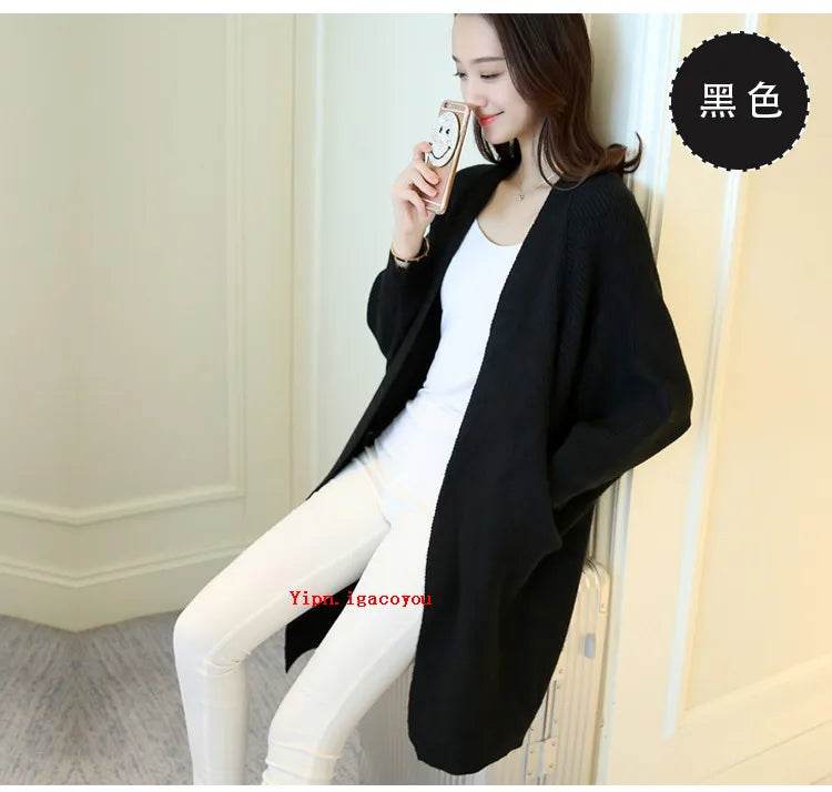 2023 Long Cardigan Women Sweater Autumn Winter Bat Sleeve Knitted Sweater Femme Jacket Loose Ladies Sweaters Cardigans New - AIAZ