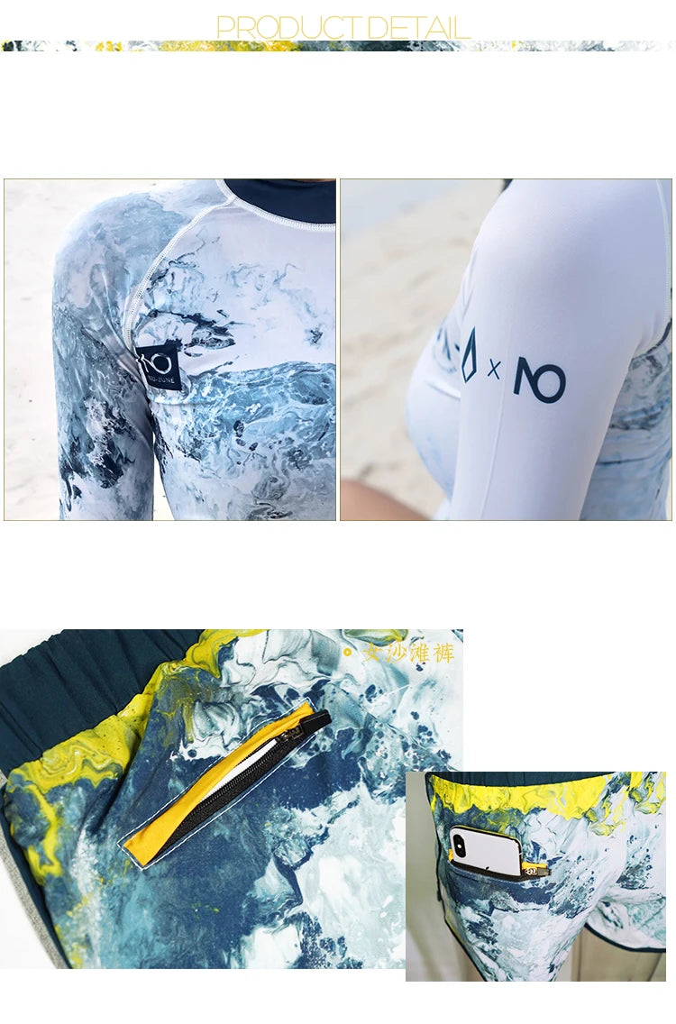 Nu-June Women Long Sleeve Rashguard Swimwear Print Surfing Top Diving Shirt Quick Dry Running Biking Rash Guard UPF50+ Swimsuit