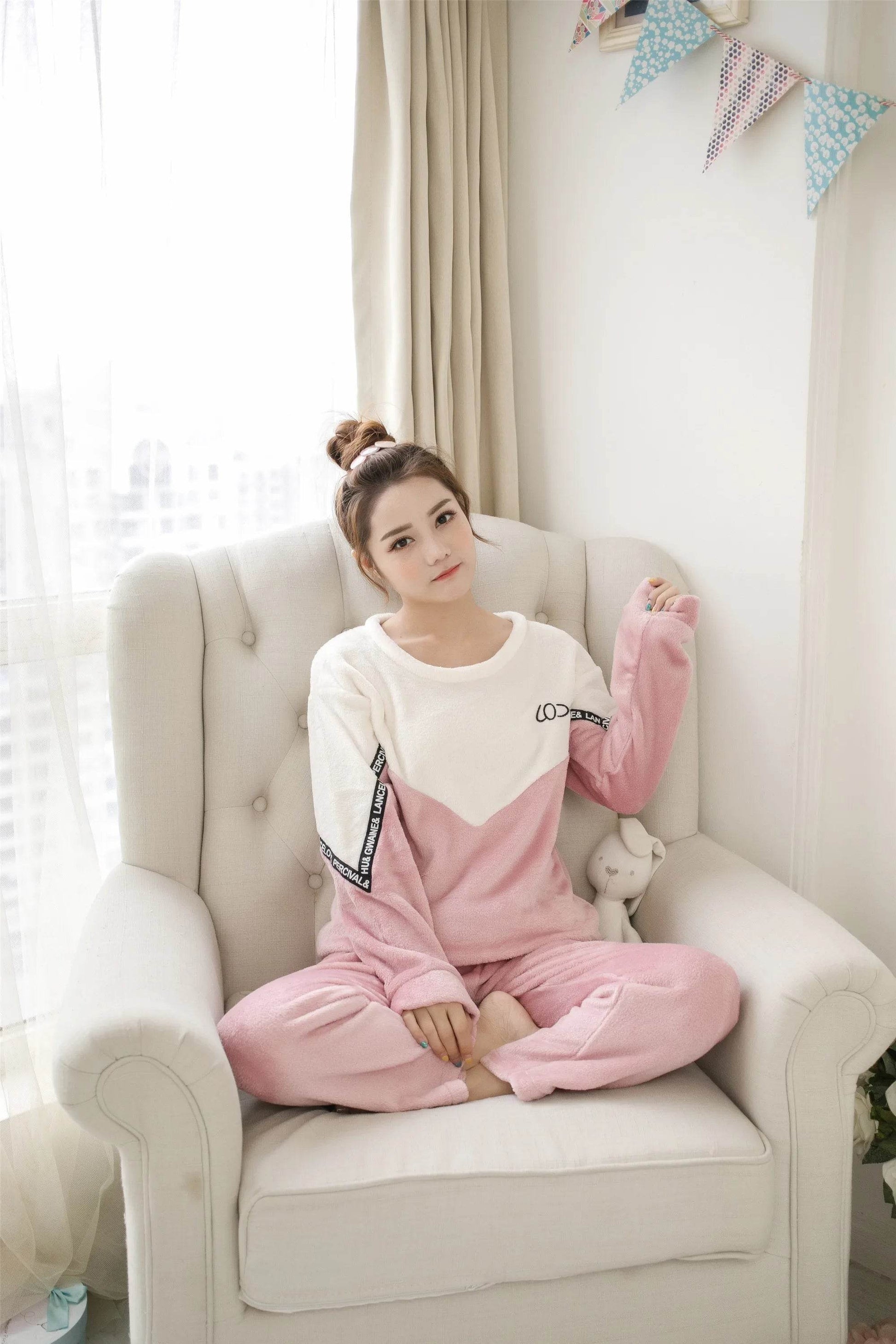Women Pajamas Autumn Winter Flannel Warm Woman Sleepwear Korean cute Cartoon Pajama Set Fashion Pijama Mujer Home Cloth Pyjamas - AIAZ