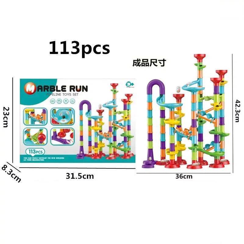 Marble Run Race Track Building Blocks Kids 3D Maze Ball Roll Toy DIY Marble Run Race Coaster Set 80/105/109/133pc Christmas Gift - AIAZ