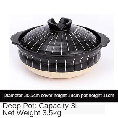 Ceramic Casserole Japanese Black Round 0.5-3L Multiple Size Cooking Pot Pan Household Kitchen Supplies Saucepan Cookware