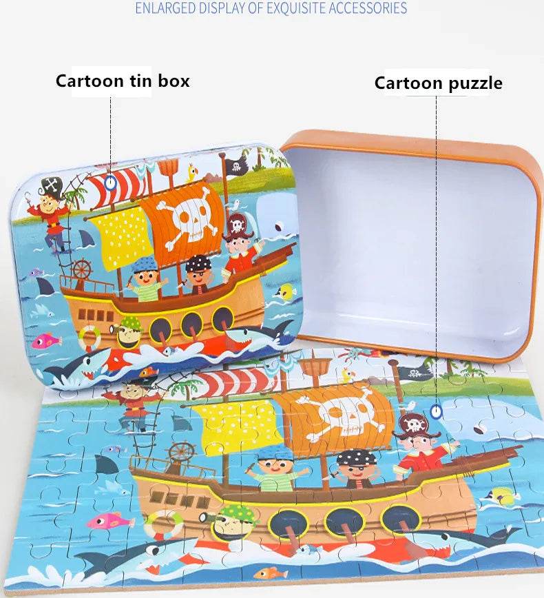 Hot New 60 Pieces Wooden Puzzle Toys for Children Cartoon Vehicle Animal Wood Jigsaw Baby Learning Educational Toy Kids Gift - AIAZ