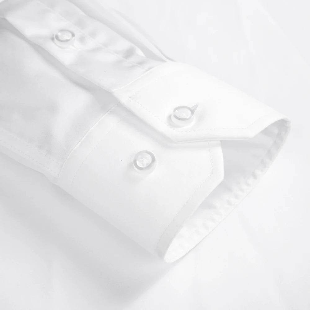 Men's Non Iron Standard-fit Solid Basic Dress Shirt Formal Business Premium 100% Cotton Male Long Sleeve Work Office Shirts - AIAZ