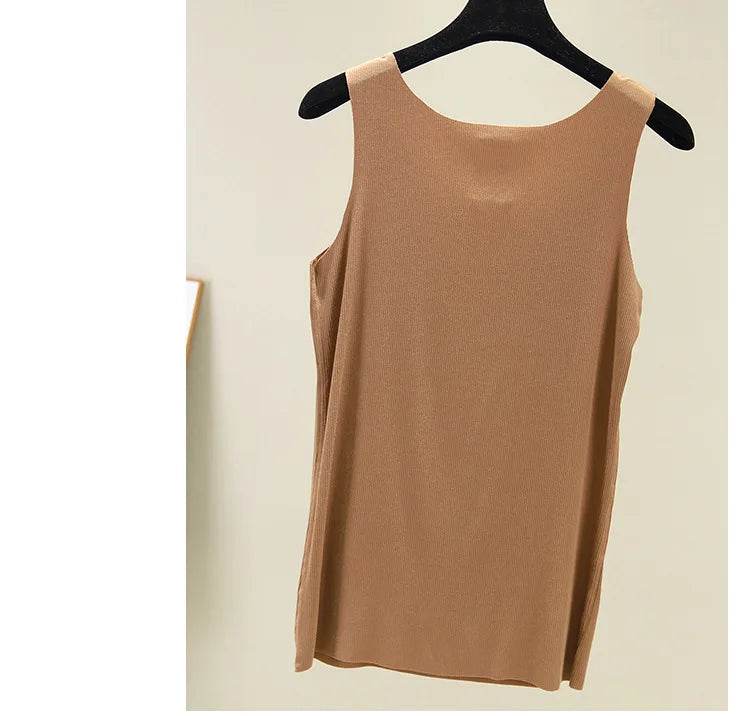2021 Summer Women seamless Tank Tops O-Neck Casual Sleeveless Vest basic Tee Tops - AIAZ