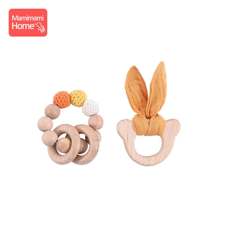 1 Set Baby Wooden Teether Crochet Beads Pacifier Chain Clip Wood Elephant Teething Bracelet Music Rattle Montessori Baby Product