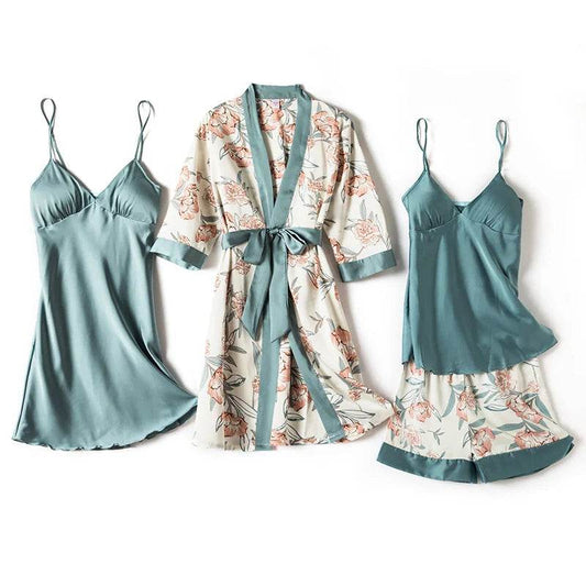 Pajamas for Women Pijama Mujer 4 Piece Set Sexy Ladies Pyjama Sleepwear Women Pajama Sets Sleep Lounge with Chest Pads Home Wear - AIAZ
