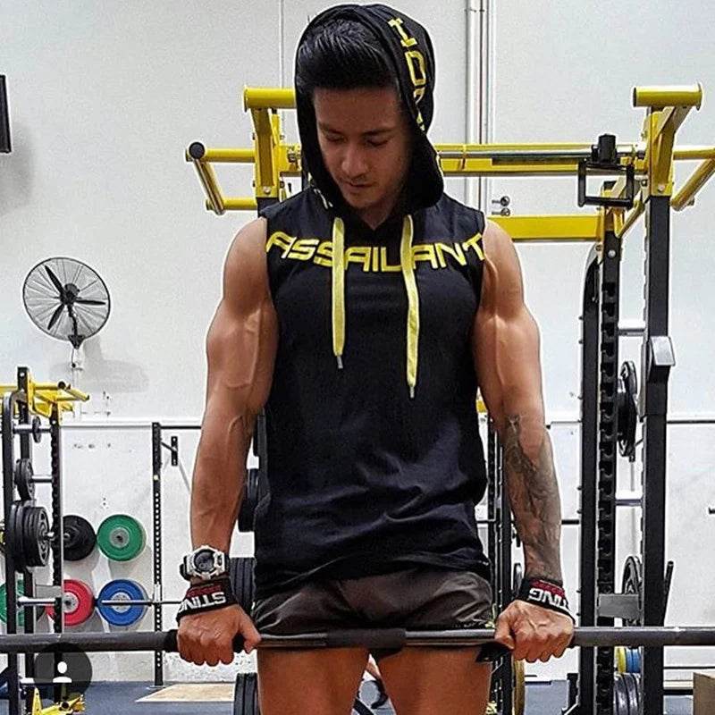 Men Tank Tops Gym Clothing Fitness Sleeveless hoodies Vests Cotton Singlets Men Joggers vest Bodybuilding casual Clothing - AIAZ