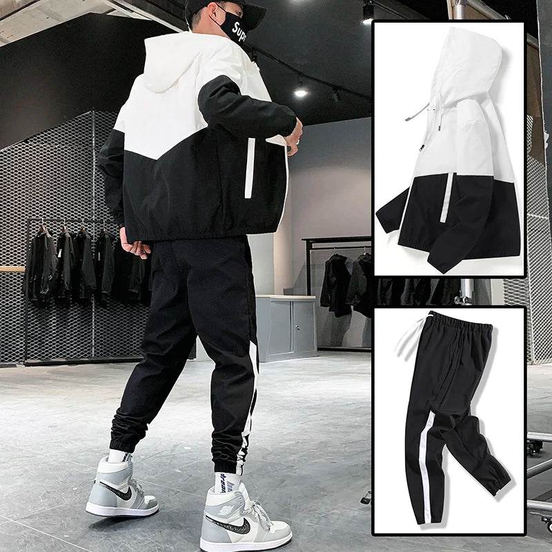 2025 Men Tracksuit Casual Joggers Hooded Sportswear Jackets And Pants 2 Piece Sets Hip Hop Running Sports Suit - AIAZ