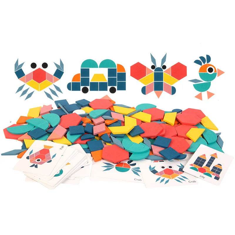 Hot Sale 180Pcs Montessori Kids Wooden 3D Geometric Shape Jigsaw Puzzle Board Set Baby Early Education Toys for Children - AIAZ