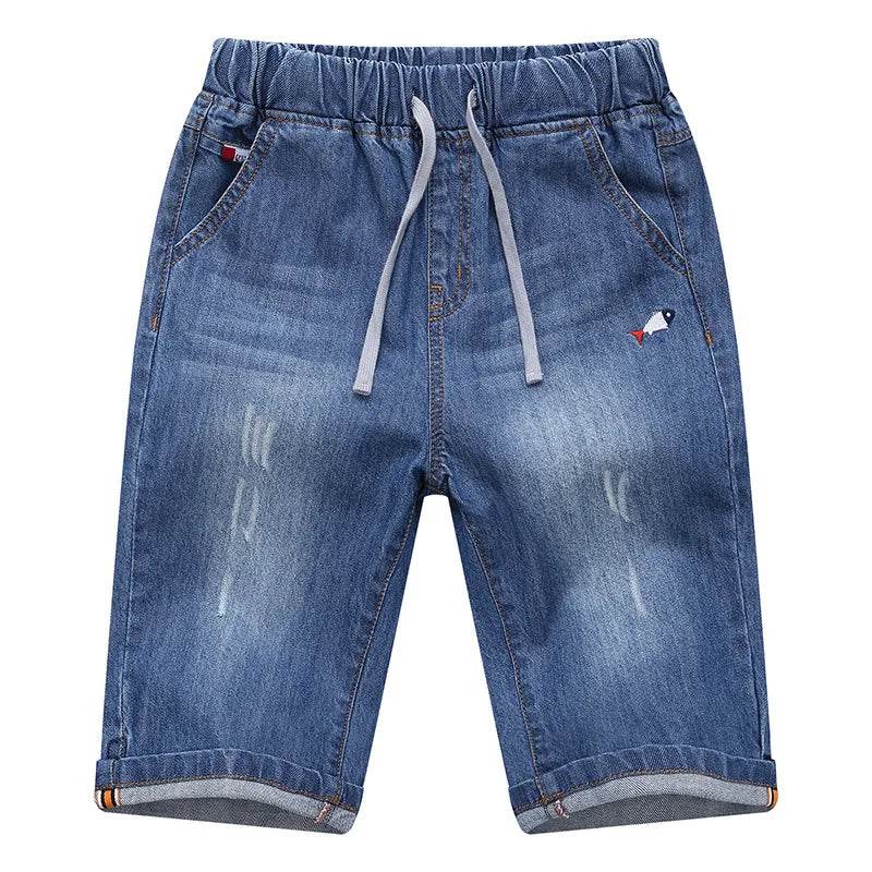 Boys Jean Shorts 2024 Summer Brand Design Printing Embroidery Lattice Kids Denim Shorts For Teen Boys 2-14Years Wear DWQ101 - AIAZ