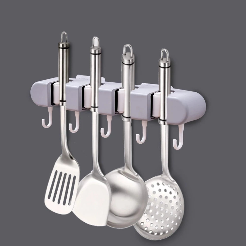 Wall Mounted Mop Storage Shelf  Rack Broom Organizer Hooks Holder Self-Adhesive Bathroom Kitchen Garden Garage Storage Tool