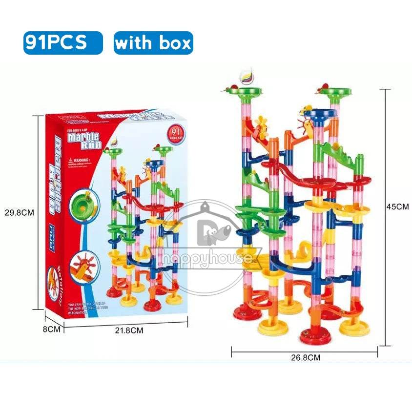 Marble Run Race Track Building Blocks Kids 3D Maze Ball Roll Toy DIY Marble Run Race Coaster Set 80/105/109/133pc Christmas Gift - AIAZ
