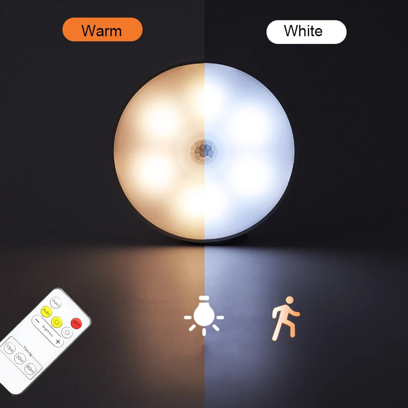Magnetic Wireless Under Cabinet Kitchen Light USB Rechargeable Pir Motion Sensor Night Lamp with Remote Control for Bedroom Ward