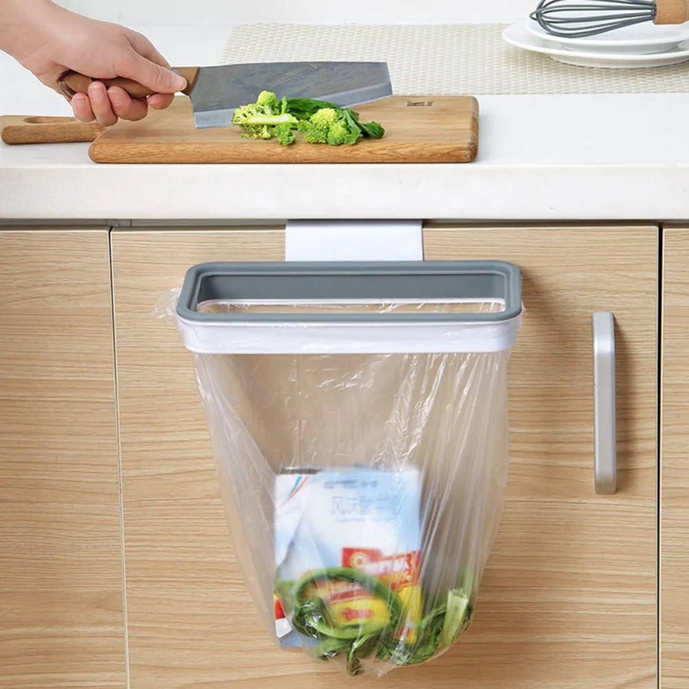 Portable Plastic Garbage Hanging Bag Kitchen Trash Storage Rack Bag Hook Scouring Pad Dry Shelf Holder Kitchen Organzier