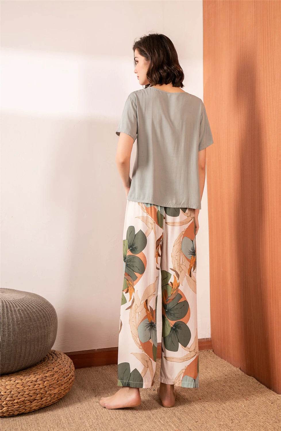Breathable 2PCS Pajama Short Sleeve Printed Pijama Mujer Femme Loose Nightwear Suit Female Casual Homewear Pajama Set For Women - AIAZ