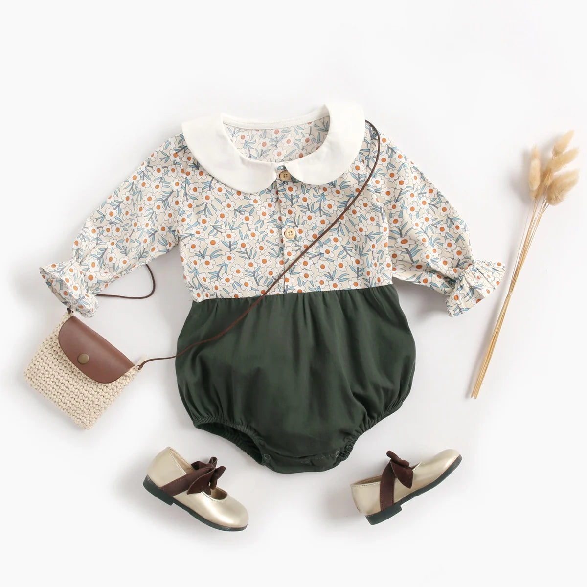 Sanlutoz Princess Newborn Baby Girl Bodysuits Long Sleeve Cotton Baby Clothes Flowers Plaid Cute