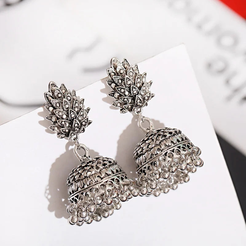 Boho Afghan Ethnic Drop Earrings For Women Pendient Gold Color Gyspy Silver Color Bell Ladies Indian Earring Jewelry
