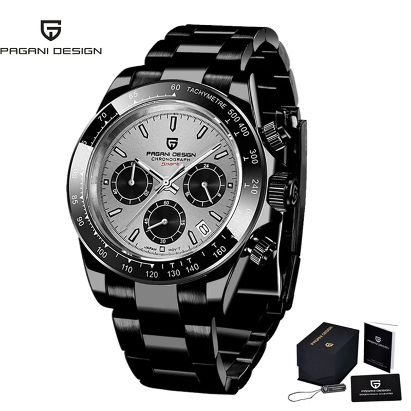 PAGANI DESIGN 2025 New Black Mens Watches Brand Luxury Quartz Watch For Men Chronograph Sports Waterproof Luminous Reloj Hombre
