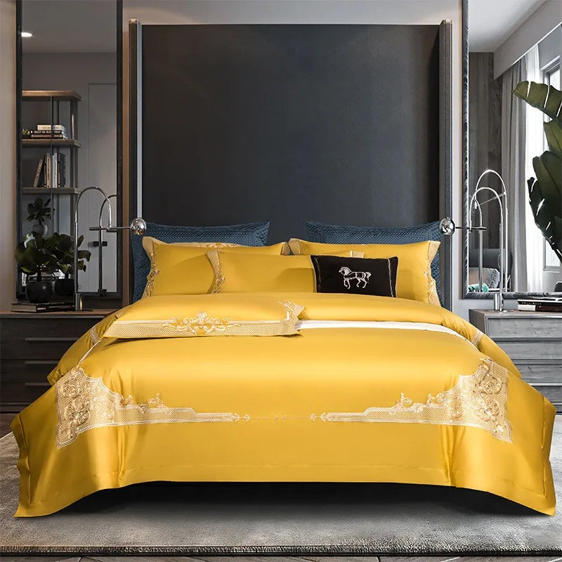 Premium High End Grey 1000TC Egyptian Cotton Soft Bedding set Chic Embroidery Queen King 4/6Pcs Duvet Cover Bed Sheet Pillowcase