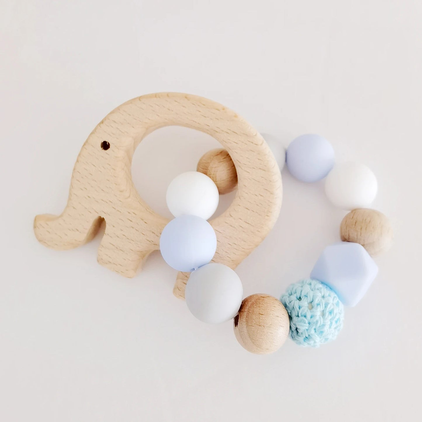 Baby Teether Bracelet Crochet Wood Crafts Engraved Bead Food Grade Silicone Beads Wood Animal Pendant Teething Toys For Rattle