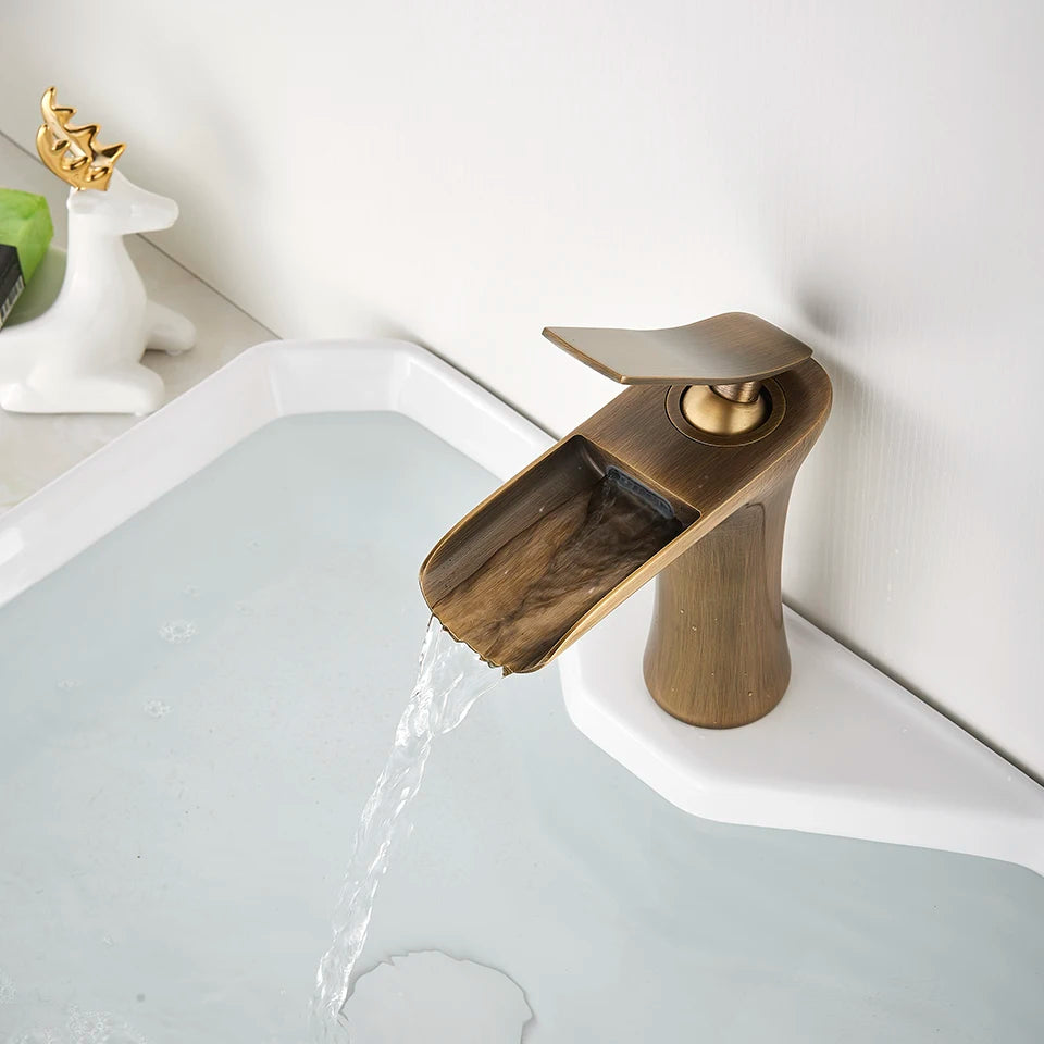 Basin Faucets Waterfall Bathroom Faucet Single handle Basin Mixer Tap Bath Antique Brass Faucet Sink Water Crane Silver Taps
