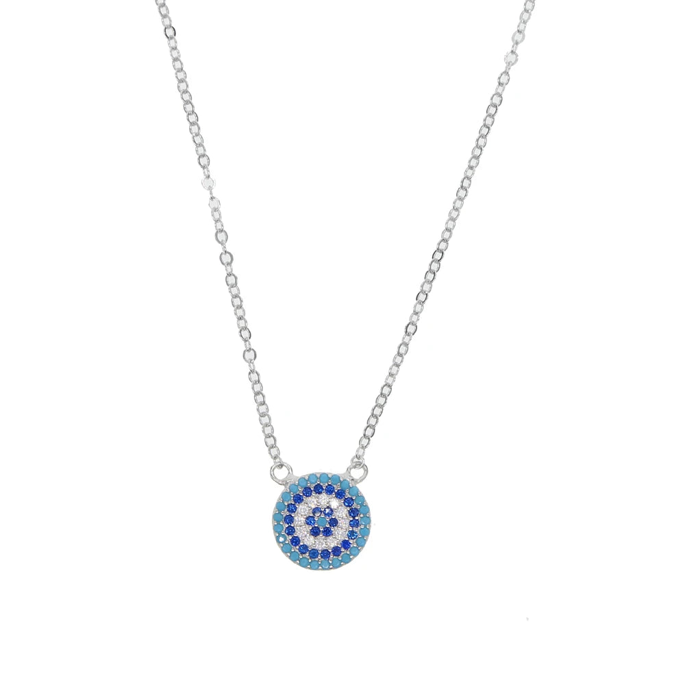 2025 New 925 Sterling Silver Evil Eye Hamsa White Blue AAA Cz Womens Lucky Eye Cz Pendant Necklaces Cute Girls Fashion Jewelry