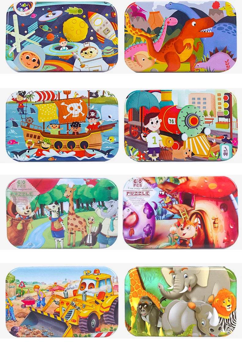 Hot New 60 Pieces Wooden Puzzle Toys for Children Cartoon Vehicle Animal Wood Jigsaw Baby Learning Educational Toy Kids Gift - AIAZ