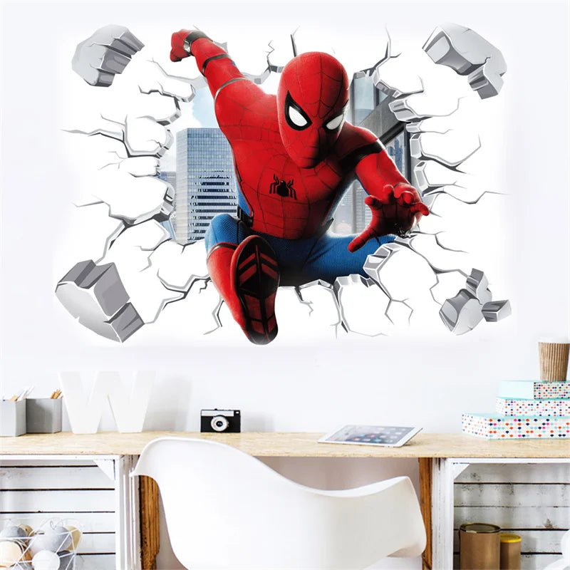 Cartoon Spider-Man Avenger Wall Stickers For Kids Room Decoration Home Bedroom PVC Decor Marvel Movie Mural Wall Art Decals