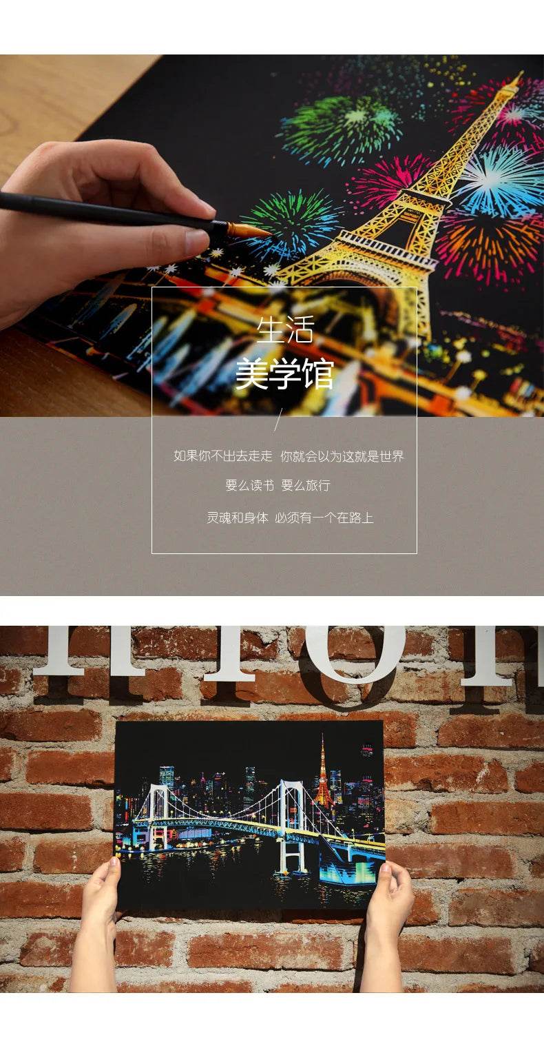 40.5*28.5cm Magic Scratch Art Crafts World Landscape Scraping Paintings Paper Adult kids decompression toys Creative DIY Gifts - AIAZ