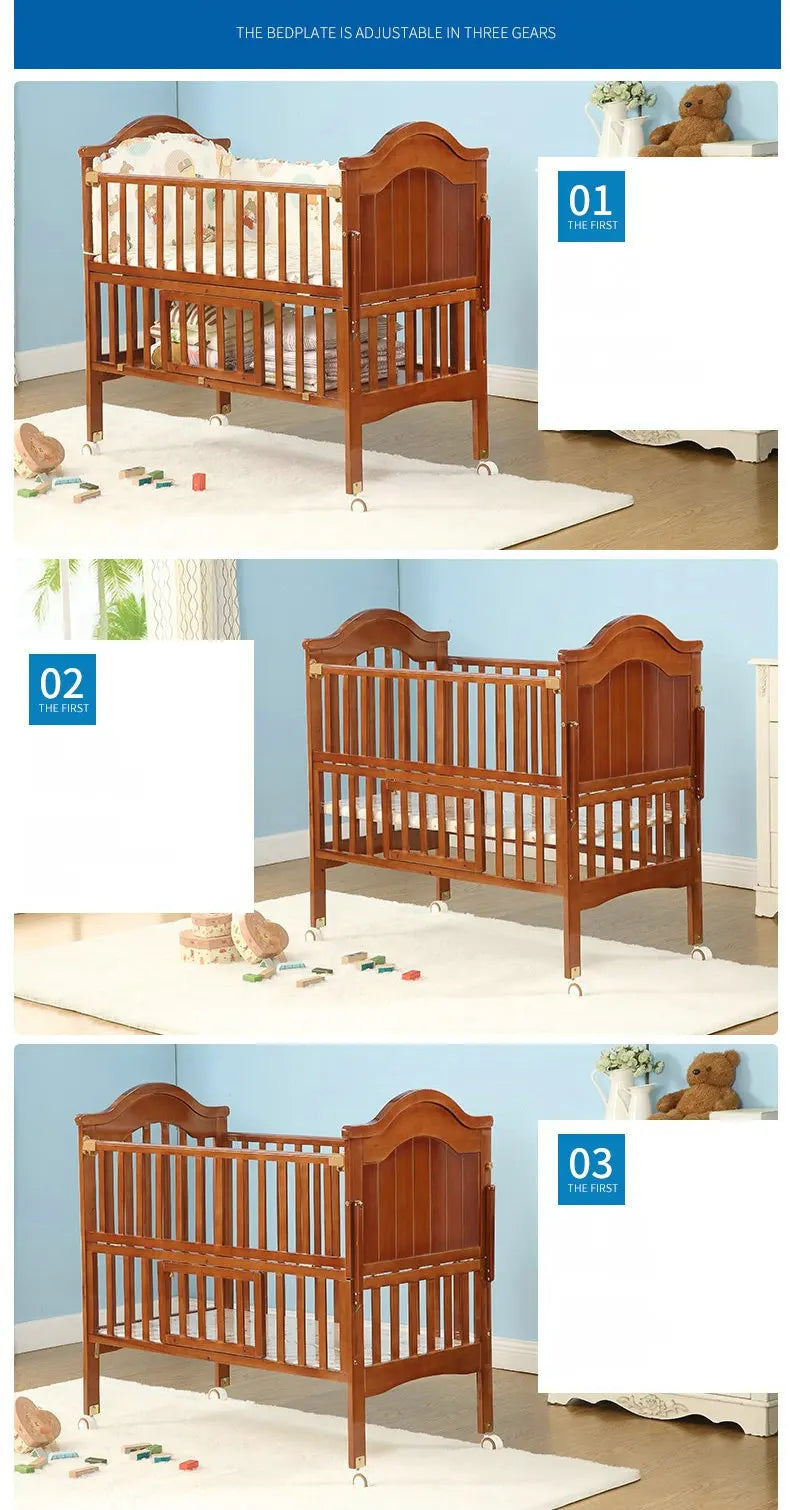 6 in 1 Convertible Crib and Changer, Multifunctional Pine Wood Baby Bed, 115*67*104CM, Newborn Cradle Cot