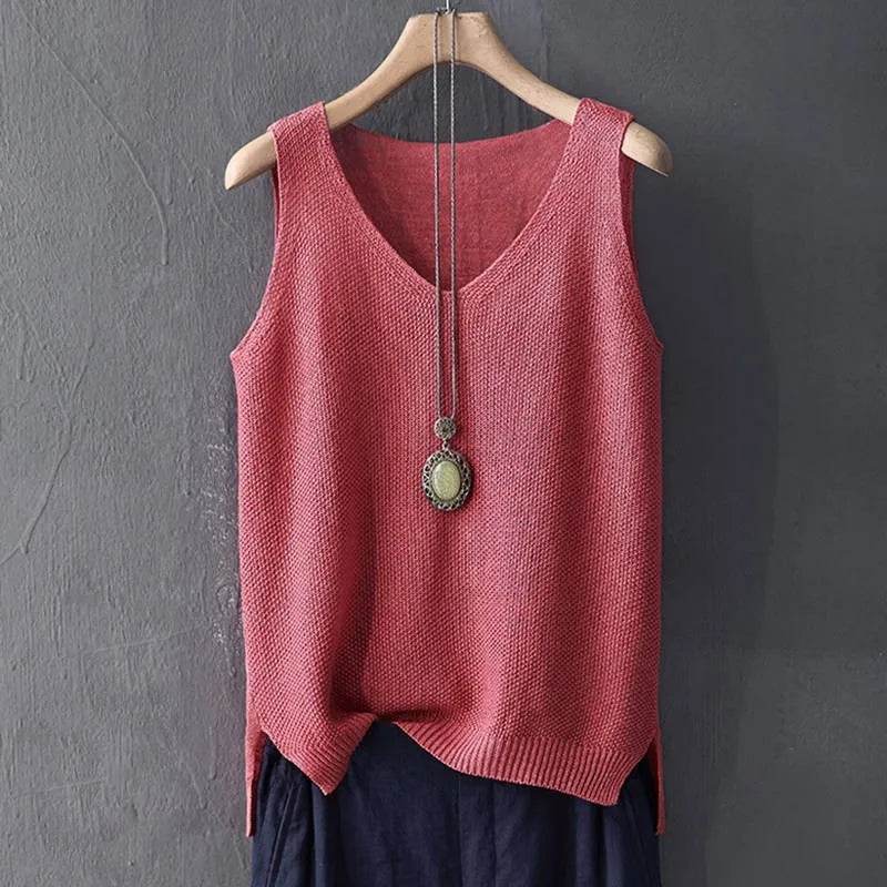 Blusas Mujer De Moda 2024 Blouse Women Summer Sleeveless Knitted Blouse Shirt Women Clothes V-neck Blouse Women Tops Shirts C855 - AIAZ