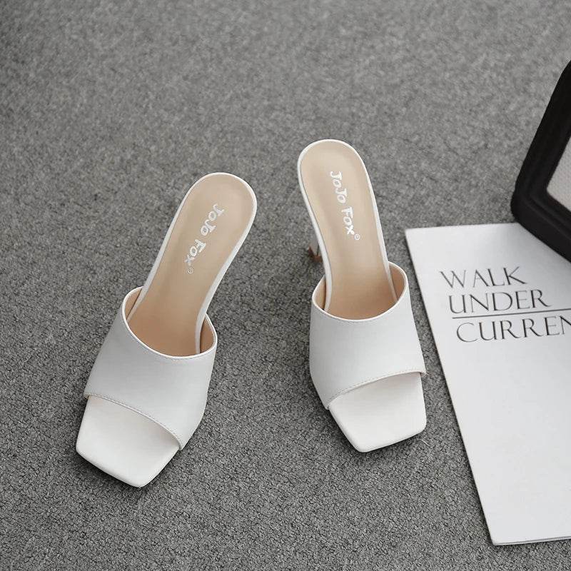2025 New Summer Women Sandals Square Toe Ladies Heel Mules Sexy Thin High Heels Sandals Slippers Female Fashion Woman Shoes - AIAZ