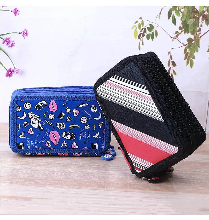 School Pencil Case Supplies Kit 36/48/72 Slot Stationery Pencilcase for Girls Compartment Pen Box Large Cartridge Bag Acsesories - AIAZ