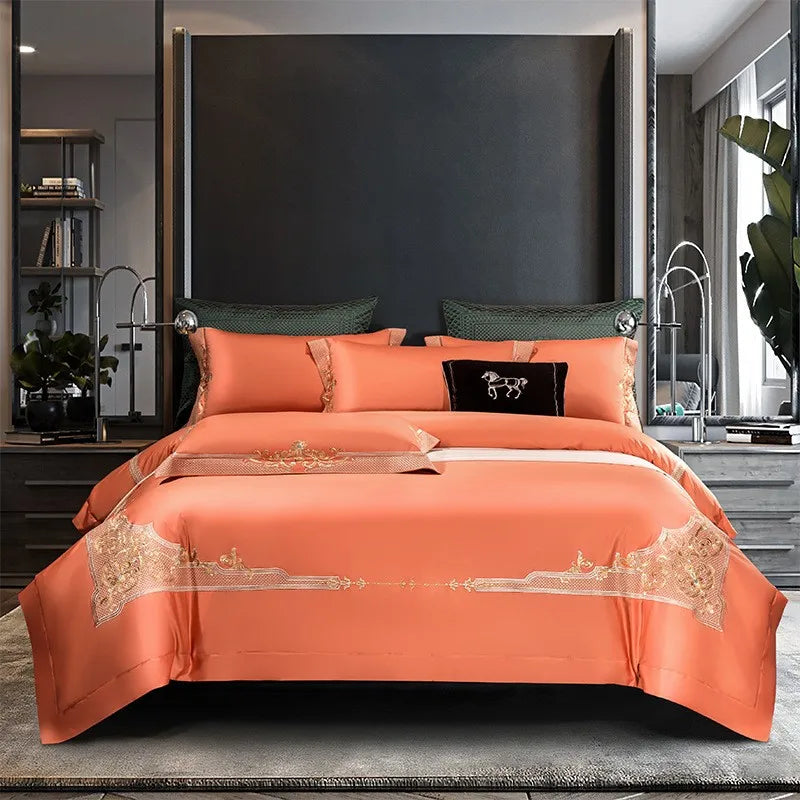 Premium High End Grey 1000TC Egyptian Cotton Soft Bedding set Chic Embroidery Queen King 4/6Pcs Duvet Cover Bed Sheet Pillowcase