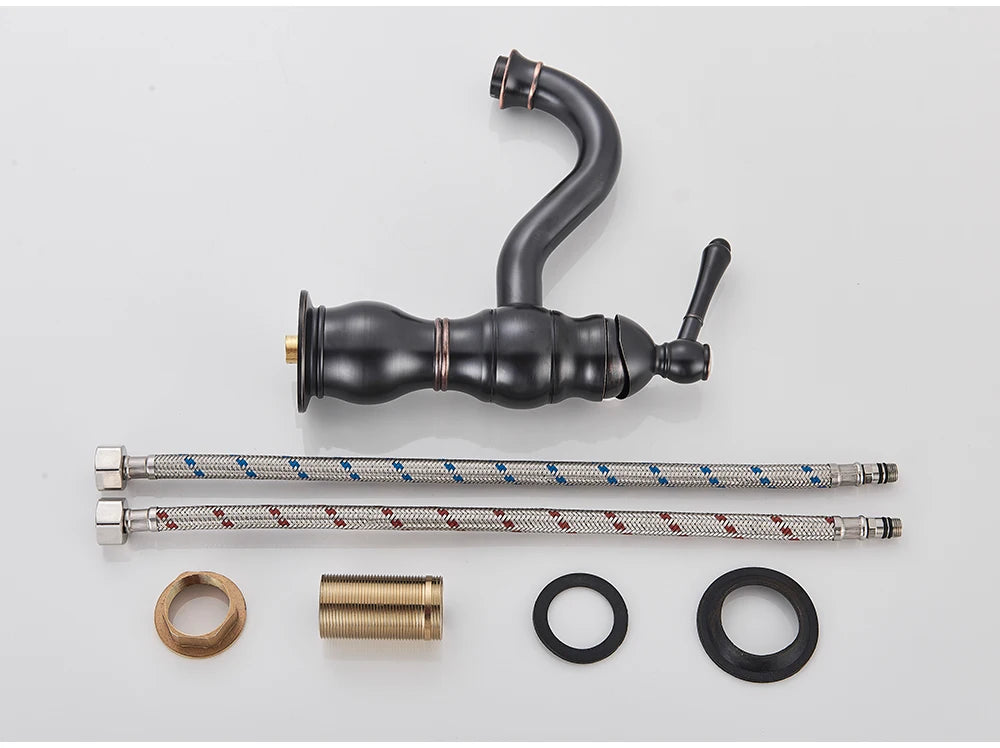 POIQIHY Antique Brass Basin Vessel Sink Faucet Deck Mounted One Hole Cold Hot Water Cold Hot Mixer Tap Bathroom Faucet  1 Hole