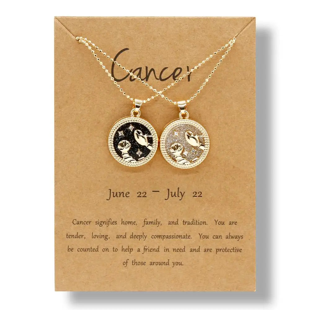 Fashion 12 Constellation Necklace For Women Men Gold Color Chain Zodiac Sign Round Pendant Necklace Couple Jewelry Birthday Gift