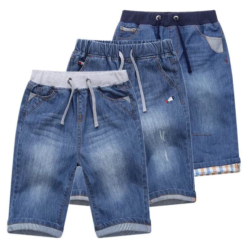 Boys Jean Shorts 2024 Summer Brand Design Printing Embroidery Lattice Kids Denim Shorts For Teen Boys 2-14Years Wear DWQ101 - AIAZ