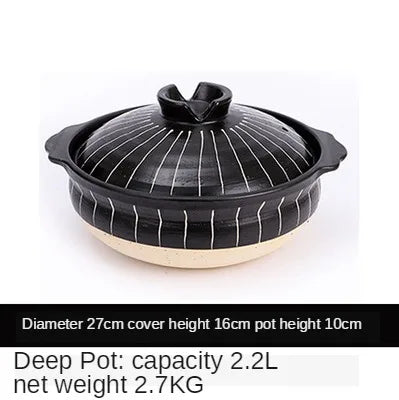 Ceramic Casserole Japanese Black Round 0.5-3L Multiple Size Cooking Pot Pan Household Kitchen Supplies Saucepan Cookware