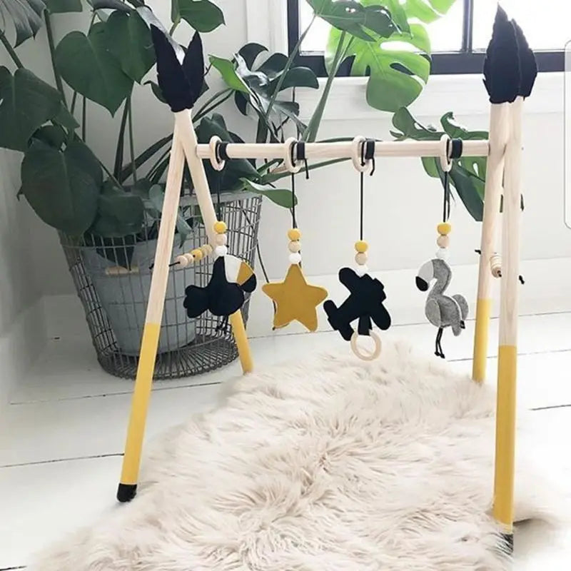 3/4Pcs/Set Nordic Cartoon Baby Wooden Rabbit Ear Toy Pendant Gym Fitness Rack Ornament Toddler Infant Room Decorations