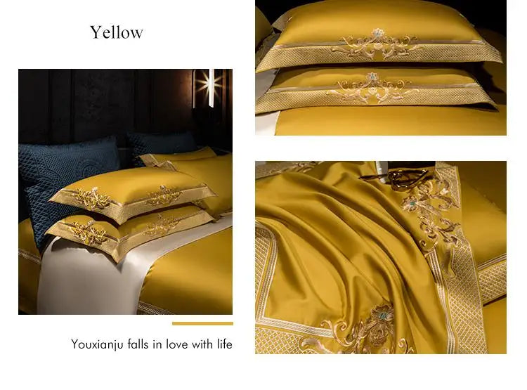 Premium High End Grey 1000TC Egyptian Cotton Soft Bedding set Chic Embroidery Queen King 4/6Pcs Duvet Cover Bed Sheet Pillowcase