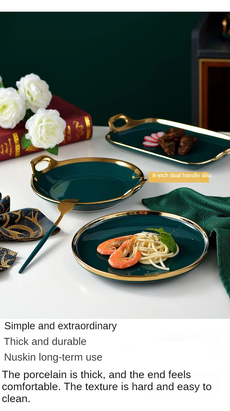18 pcs Ceramic Tableware Set Nordic Green Phnom Penh Salad Plate Soup Rice Bowl Set Household Kitchen Supplies Dinnerware