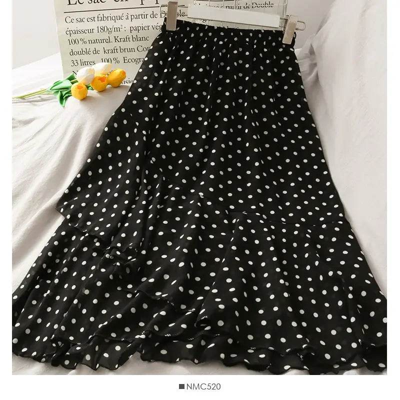 Skirts Women High Waist All-match Fashion Elegant Female Chiffon Flower Lovely Irregular Hem Ruffles Chic Streetwear Leisure - AIAZ