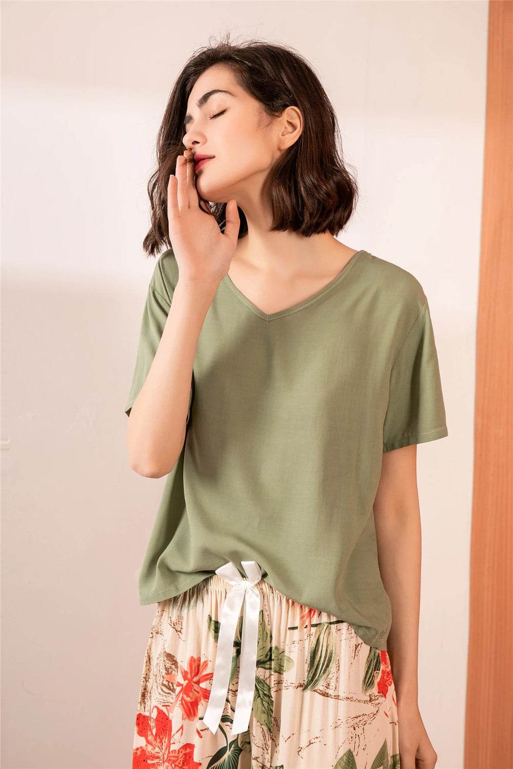 Breathable 2PCS Pajama Short Sleeve Printed Pijama Mujer Femme Loose Nightwear Suit Female Casual Homewear Pajama Set For Women - AIAZ