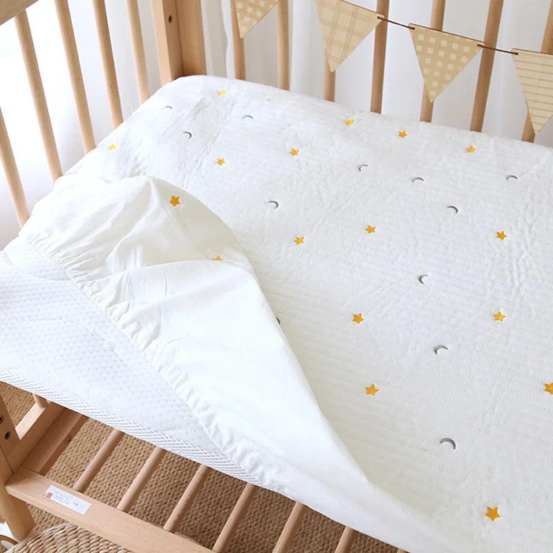 Korean Pure Cotton Quilted Baby Cot Crib Fitted Sheet Bear Cherry Loquat Embroidery Kids Infant Cradle Bed Sheets Mattress Cover