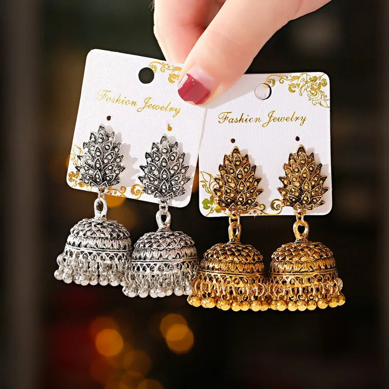 Boho Afghan Ethnic Drop Earrings For Women Pendient Gold Color Gyspy Silver Color Bell Ladies Indian Earring Jewelry
