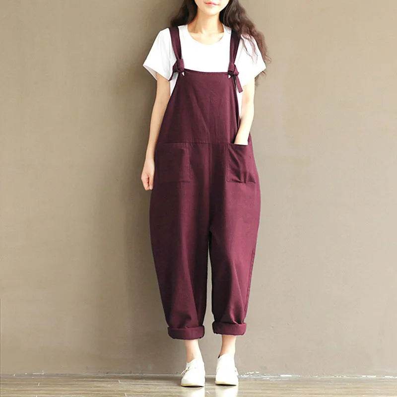 Women Strap Loose Jumpsuit Summer Casual Dungarees Pants Sleeveless Oversized Romper Baggy Overalls Jumpsuit - AIAZ